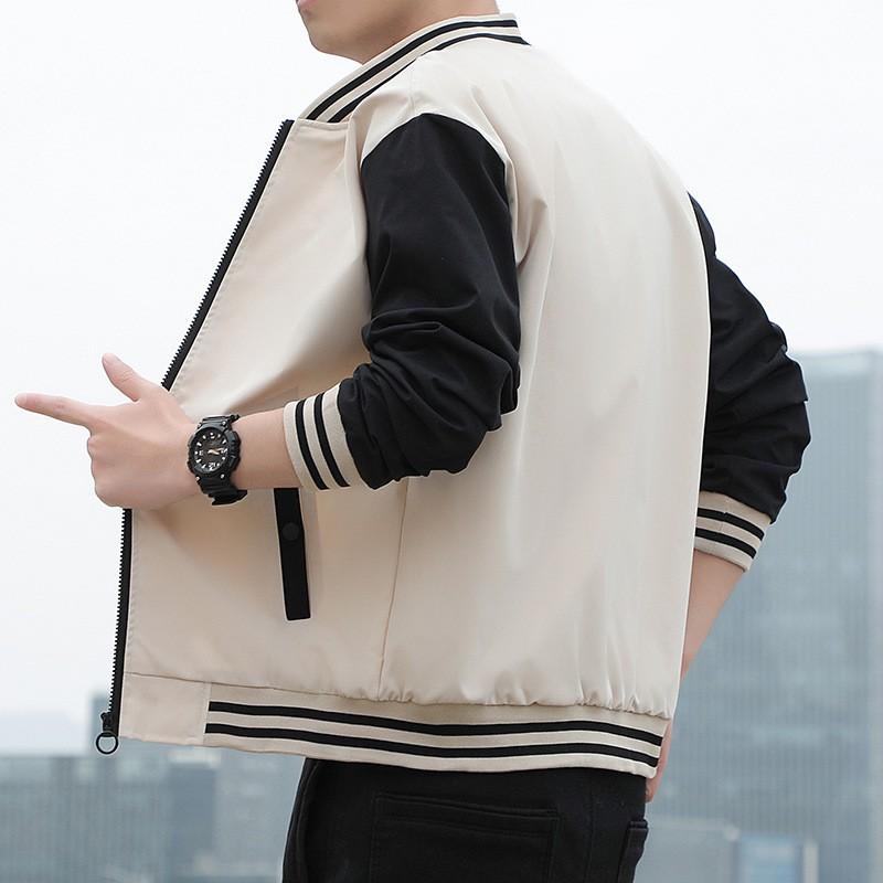 Mens Casual Baseball Jacket Lightweight Loose Fit Stand Collar Zip-Up Outerwear Youth