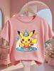 Kawaii Hot-Selling Cartoon Casual Crew Neck Children's Pikachu Fashion Street T-Shirt for Boys and Girls Ages 3-16, Cute Summer