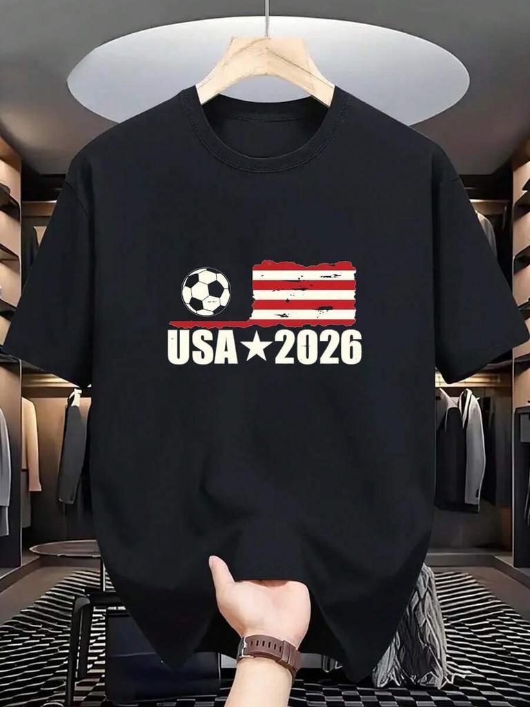 Unisex's T-Shirt | USA 2026 Football Flag Design Soccer Fans And Events, Casual Style With Crew Neck And Geometric Pattern
