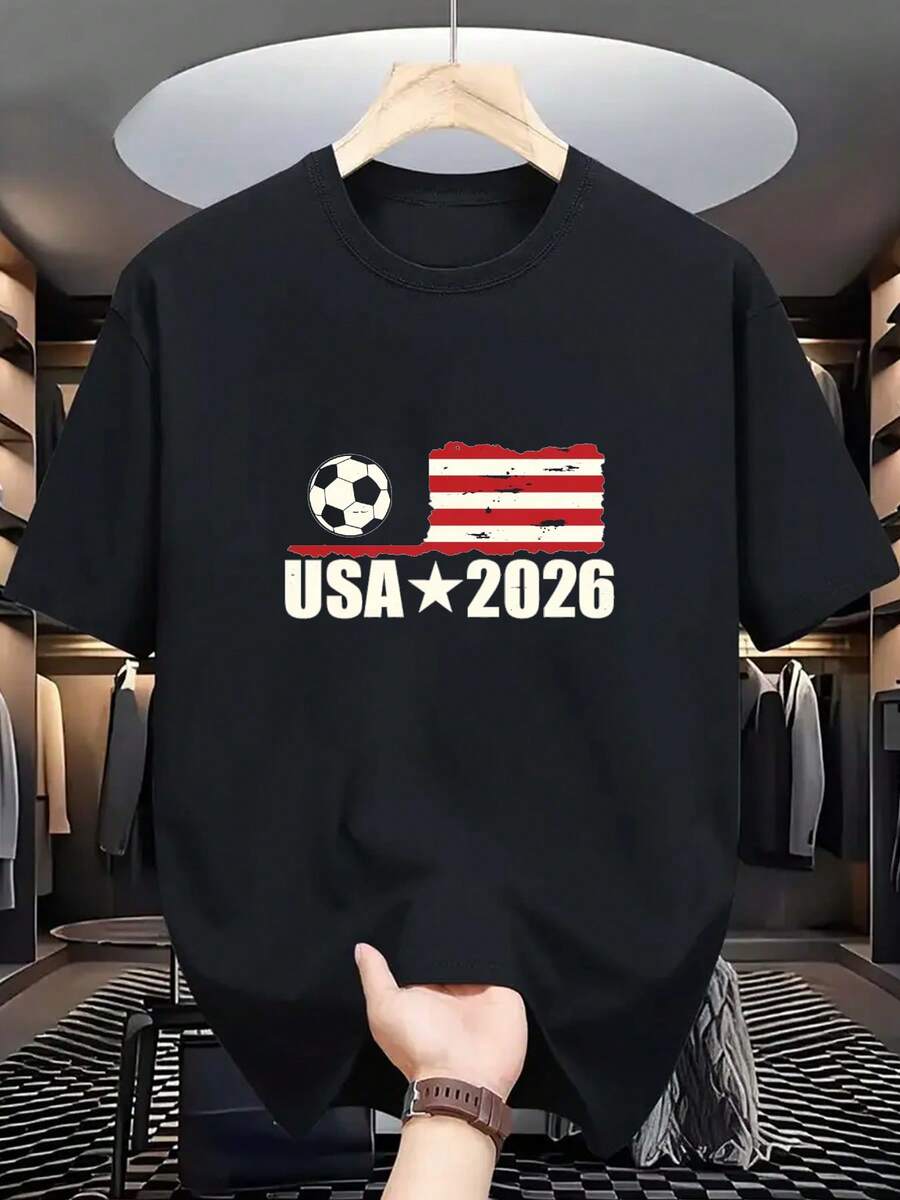 

Unisex s T-Shirt | USA 2026 Football Flag Design Soccer Fans And Events, Casual Style With Crew Neck And Geometric Pattern XXL