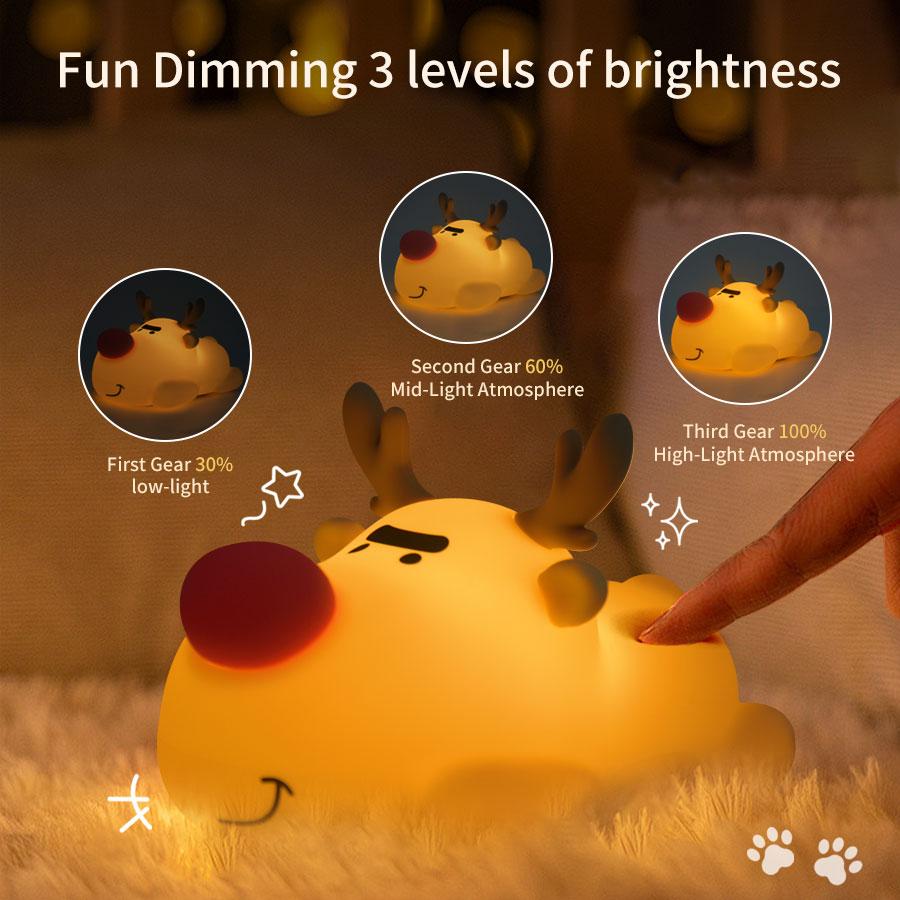 LED Night Lights Reindeer Silicone Night Lamp USB Charging Sleeping Lamp Timing Room Decor Christmas Gifts Led Lights For Kids