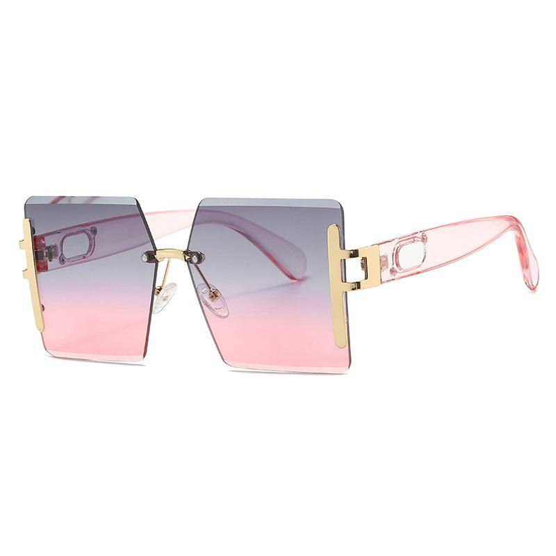 Designer Oversized Rimless Sunglasses Women Men Vintage Luxury Pink Shades UV400 Protection Trendy