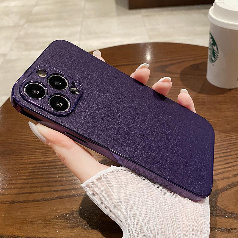 The Leather Texture Is Suitable for Apple 14promax Phone Case, Iphone13 Electroplated 12 Luxury 11 Full Bag Anti-drop Protective Case