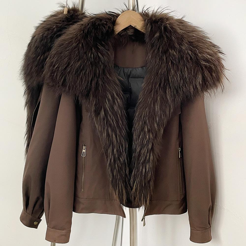 American retro casual thickened warm jacket for women's winter new natural real fox fur collar duck down jacket