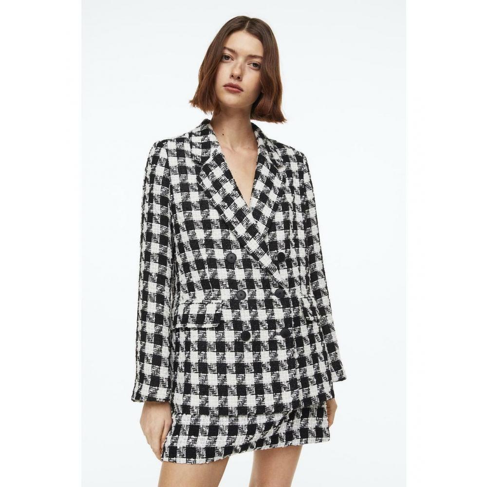 

H&M двубортный жакет букле черный с узором «гусиные лапки» 1121830003