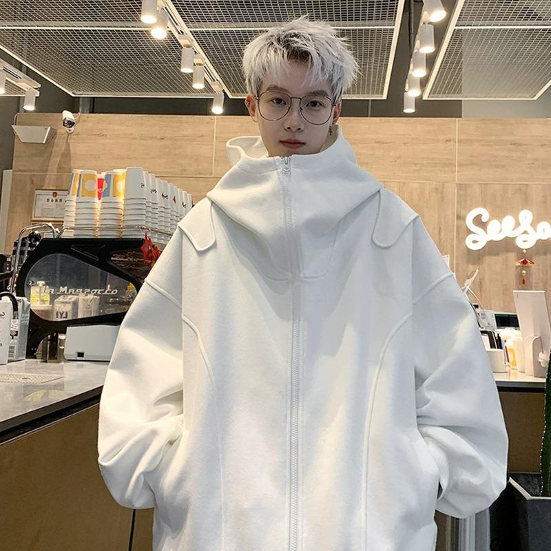 Men's Solid Color High-End Casual Loose Hooded Cardigan for Spring & Autumn