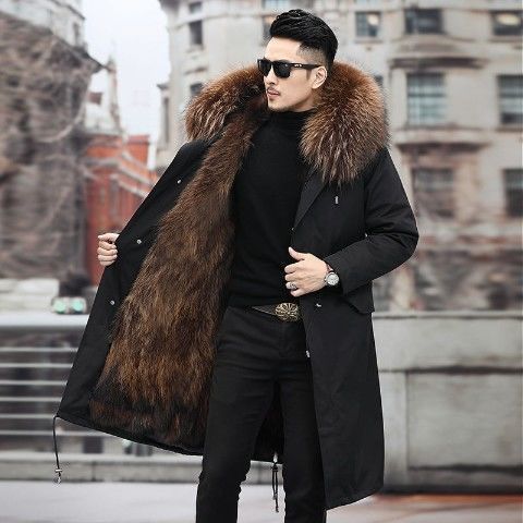 New fur integrated large size pie overcome men's medium and long fur jacket winter hooded