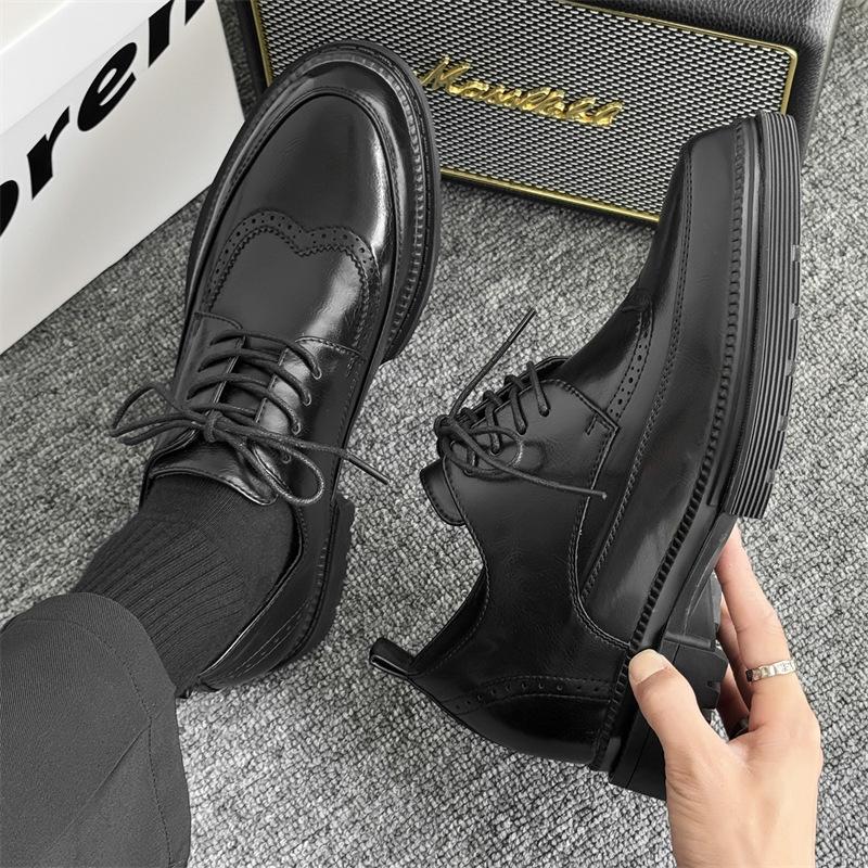 Pointed leather shoes men's 2025 new platform heightening shoes summer British tooling shoes versatile fashion men's shoes