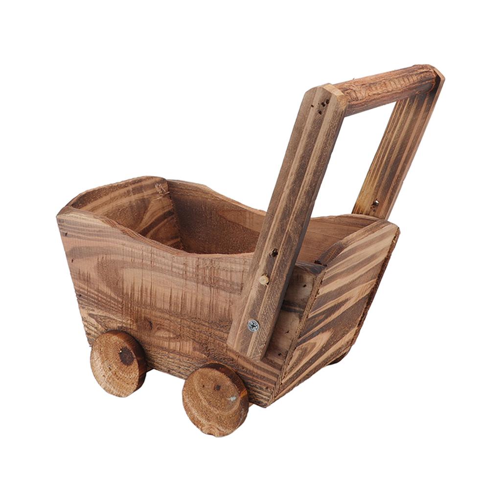 Flower Pot Wooden Cart Sturdy Durable Wooden Wheelbarrow Design Multifunction Indoor Plant Stand