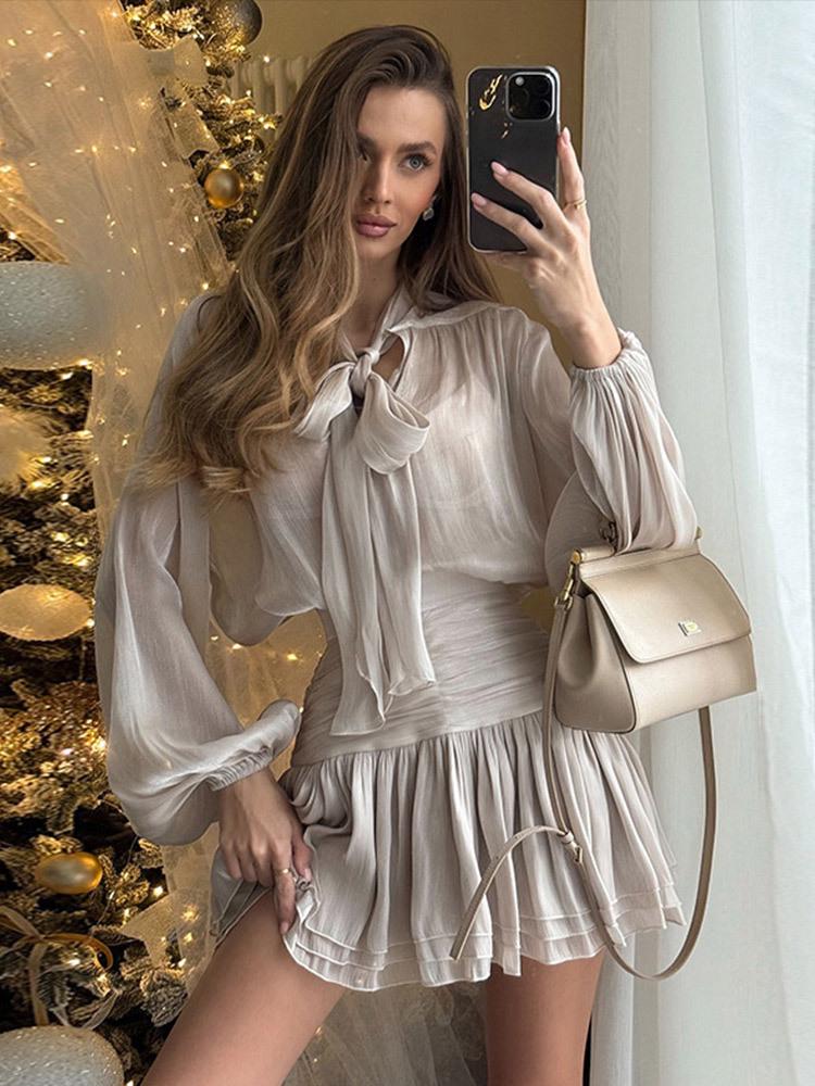 2025 Spring/Summer Bestseller: Temperamental Bow Puff Sleeve Top & Ruched Half Skirt Set