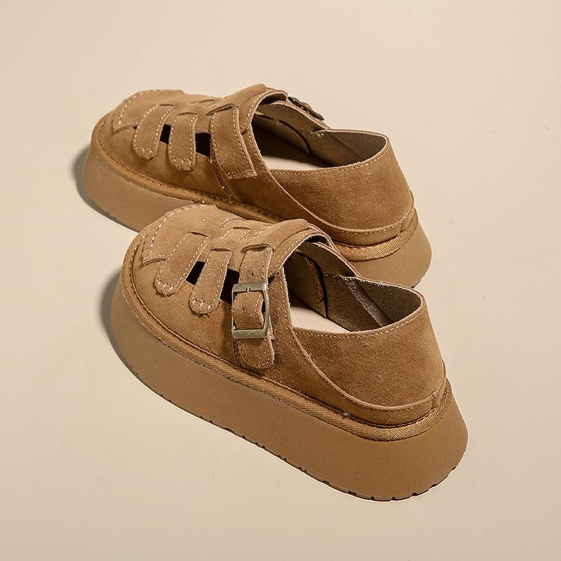 Literary and retro style thick-soled heightening single shoes, women's shoes, one pedal, versatile casual sandals