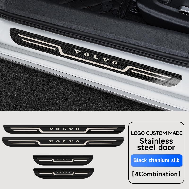 Car Stainless Steel Door Sill Scuff Plate For VOLVO XC60 XC90 S60 S90 V60 V90 EX30, Carbon Fiber Threshold Protective Sticker