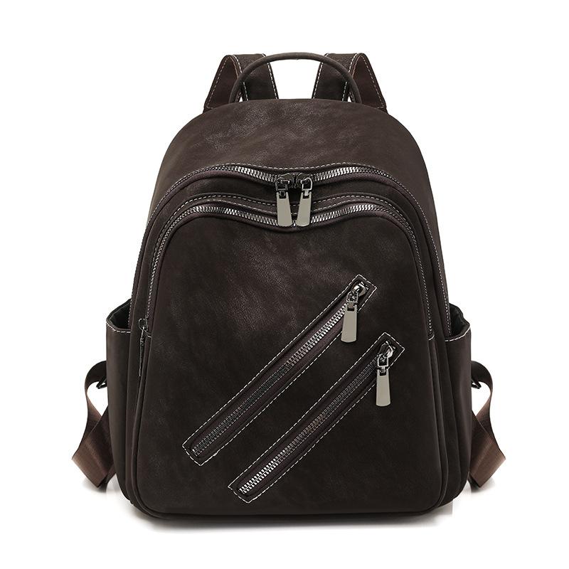 

Fashionable Faux Leather Backpack for Women with Diagonal Zip Pockets Stylish Daily Use Bag for School and Travel кавовий