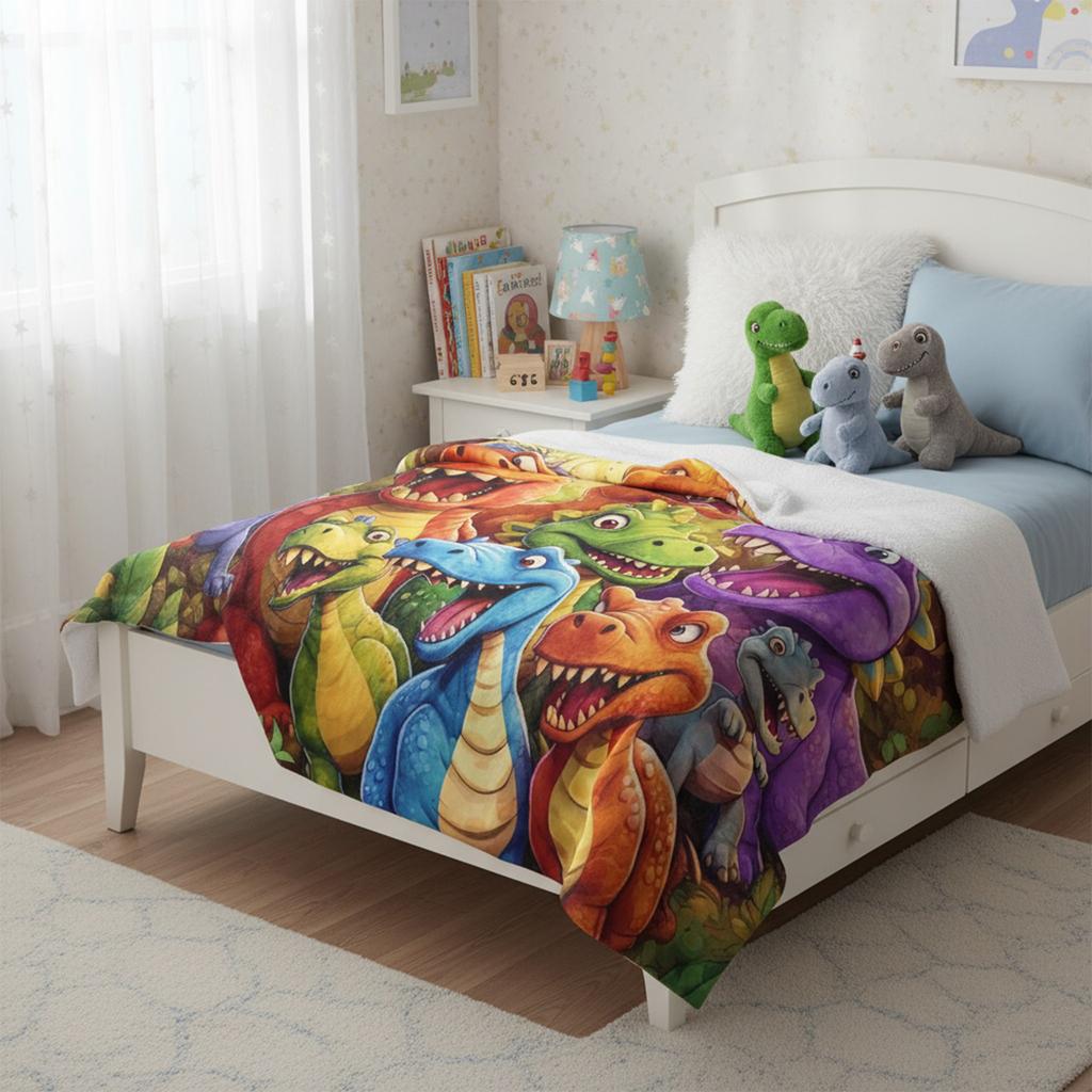 Flannel Throw Blanket Cute Smiling Dinosaur Blanket HD Digital Print for Sofa Bed Home Office Outdoor Camping Chair Warm Blanket