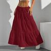 Damen Langer Rock Frühling Sommer Mittlere Taille A-Linie Fließend Schwingender Rock Atmungsaktiv Einfarbige Elastische Taille Kordelzug Falten Casual Rock
