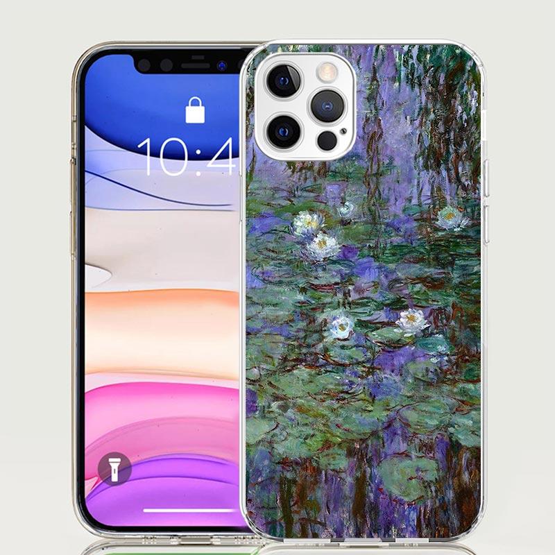 Claude Monet Garden Lotus Bridge Case Phone Cover for Apple Iphone 16 15 14 13 12 Mini 11 Pro Max 16E X XS XR 7 Plus 8 + SE 2020
