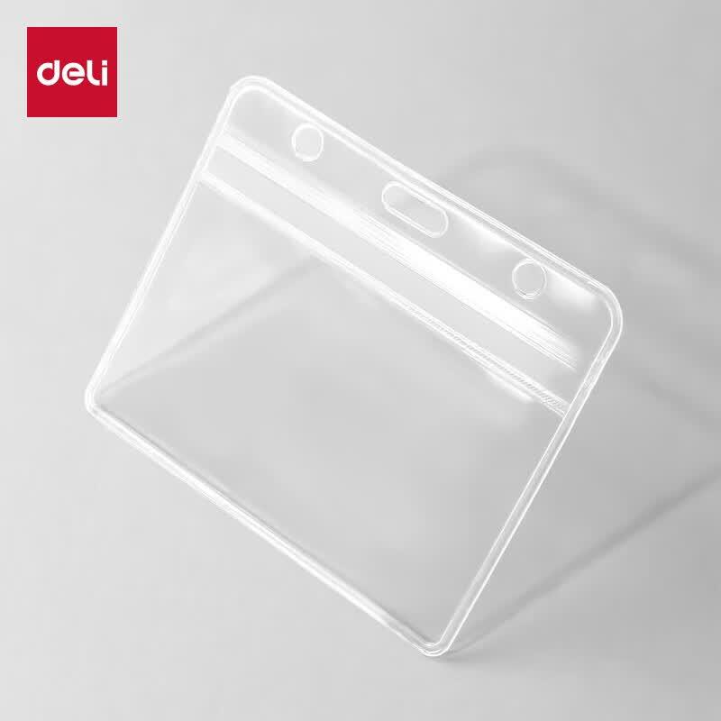 Deli 100-Pack Horizontal Waterproof Transparent ID Card Holder Set
