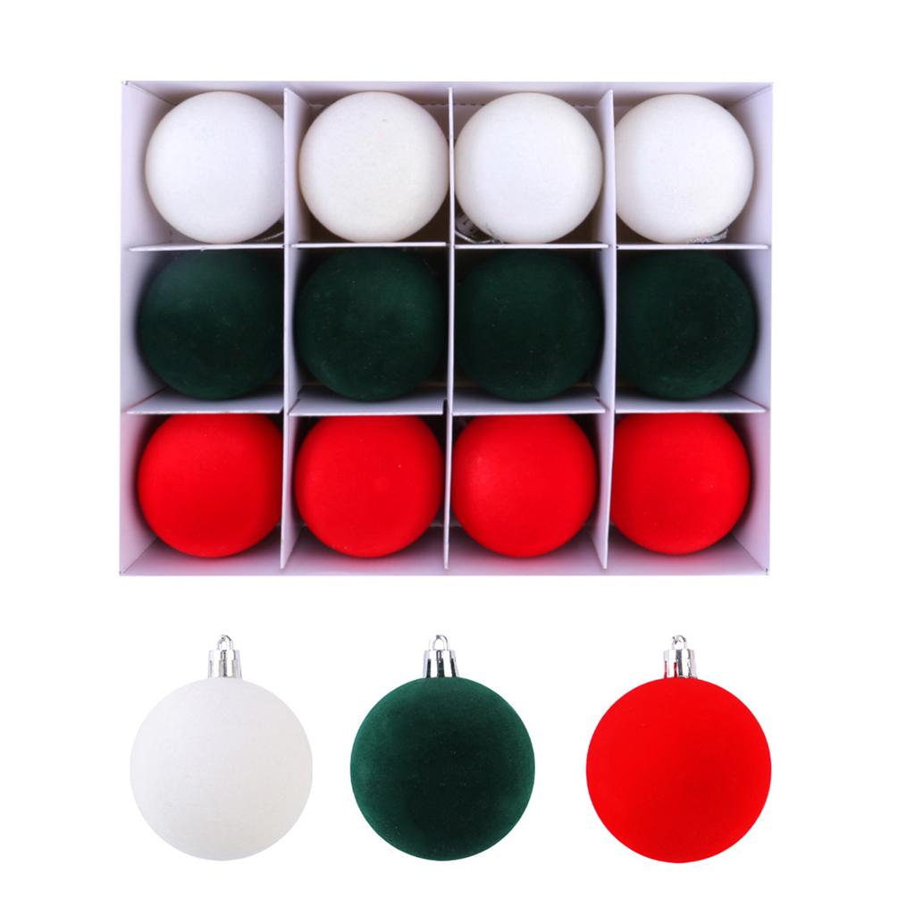 Set of 12 Velvet Touch Christmas Ornaments Lightweight 6CM Flocked Christmas Balls for Office and Home Ambiances