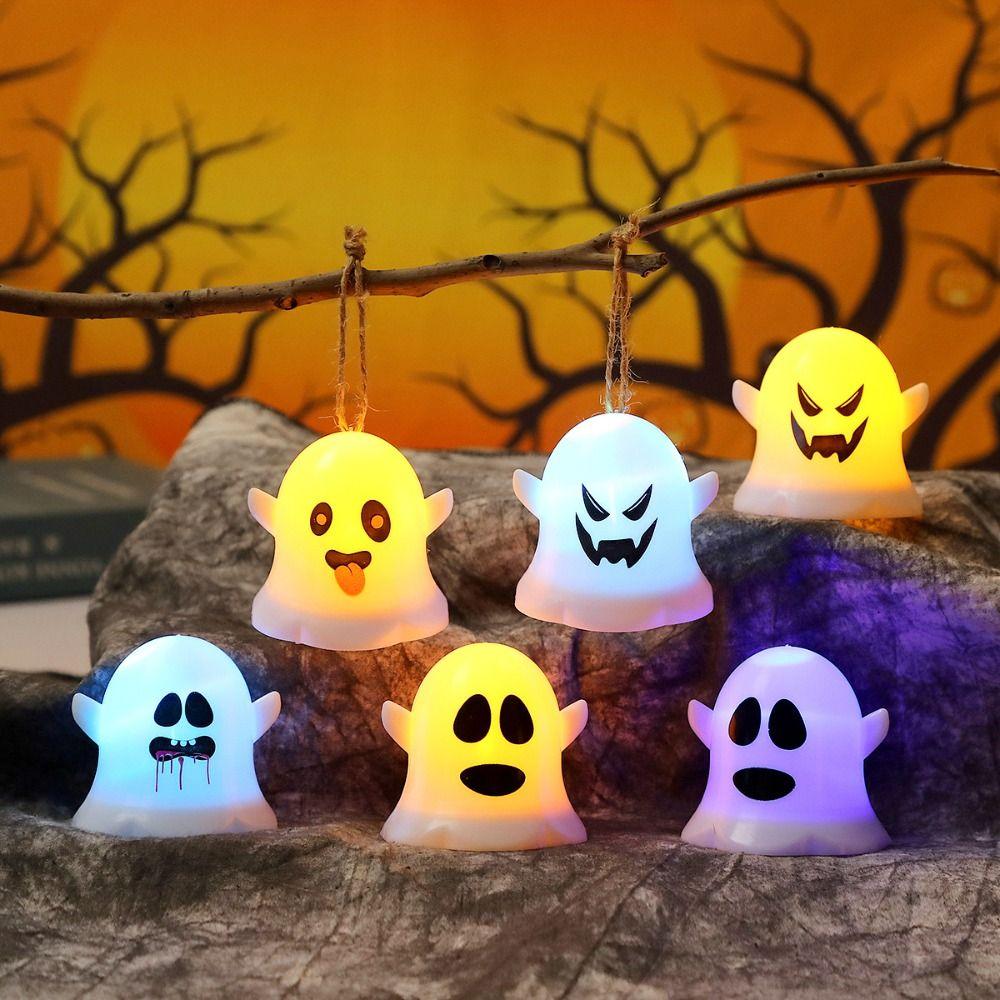 Plastic Halloween Ghost Lamp Portable Mini Ghost Light Ghost Pendant LED Candle Light  Yard Decor