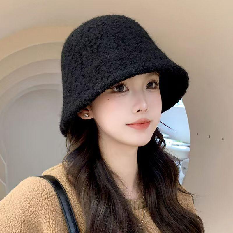 Hat Women's Winter New Bucket Hat Autumn and Winter Plain Face Small Bucket Hat Solid Color Warm Basin Hat Tide
