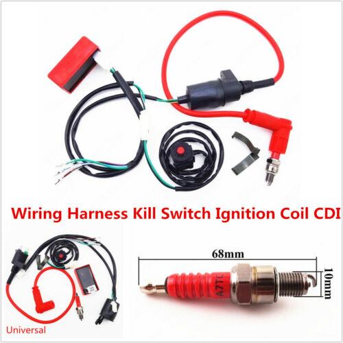 Ignition Coil Spark Plug CDI Kill Switch Wiring Harness Kit For 50cc-150cc 160cc