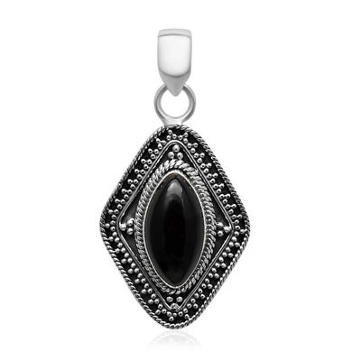 Natural Black Onyx Gemstone 925 Sterling Silver Marquise Shape Gemstones Handmade Pendant For Women & Girls