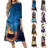 Women's Casual Halloween Print Midi Dress Round Neck Three Quarter Sleeve Loose Fit Comfortable Lightweight Dress for Daily Wear