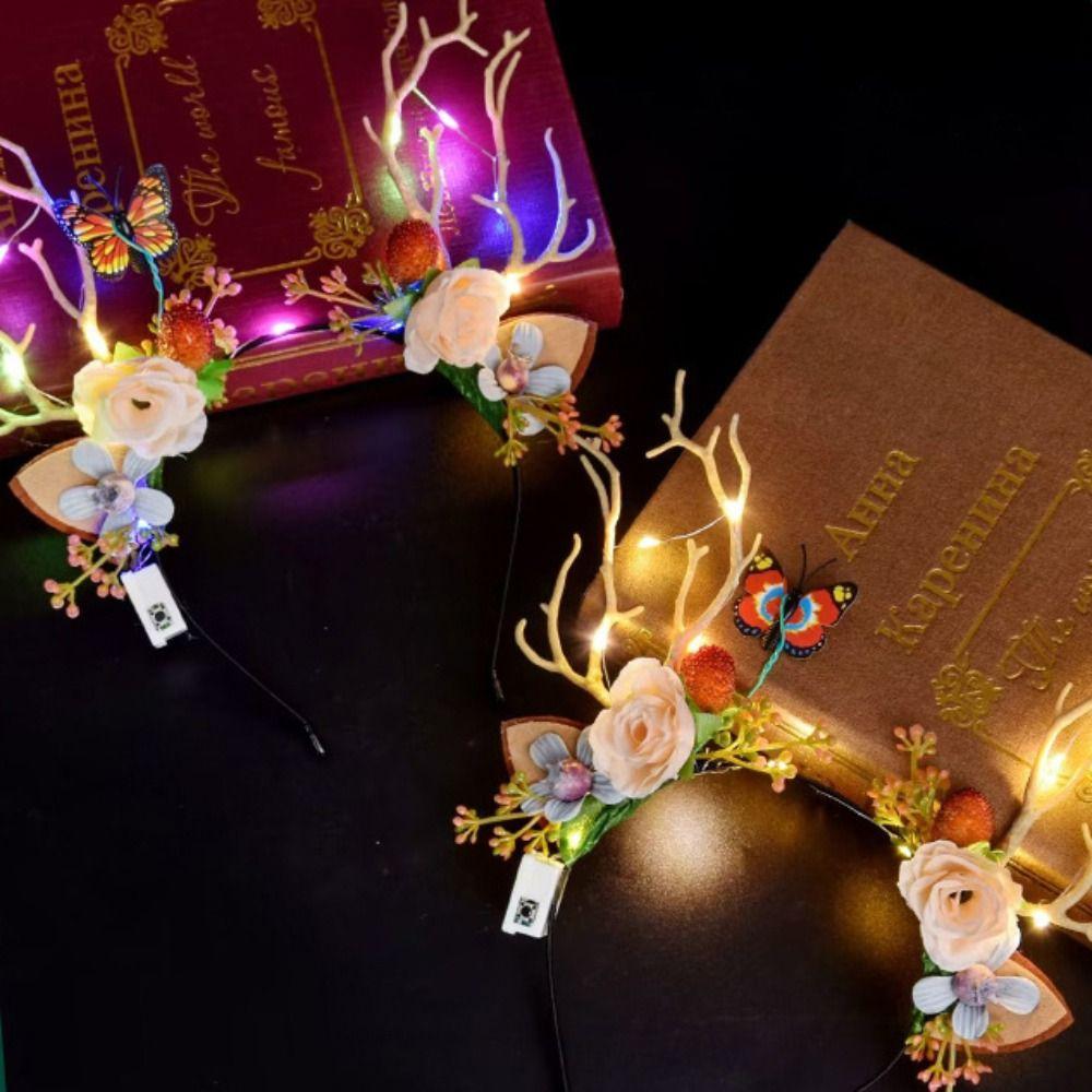 Plastic LED Glow Headband Colorful Luminous Deer Horn Hair Band  Glowing Christmas Party