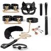 Genuine Leather SM Kit: 10-Piece Set with Paddle, Collar, Leash, Handcuffs, Tail Butt Plug, and More.