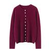 Autumn Winter Women's Solid Cashmere Sweater: Round Neck, Rolled Edge, Slimming Multi-Button Cardigan