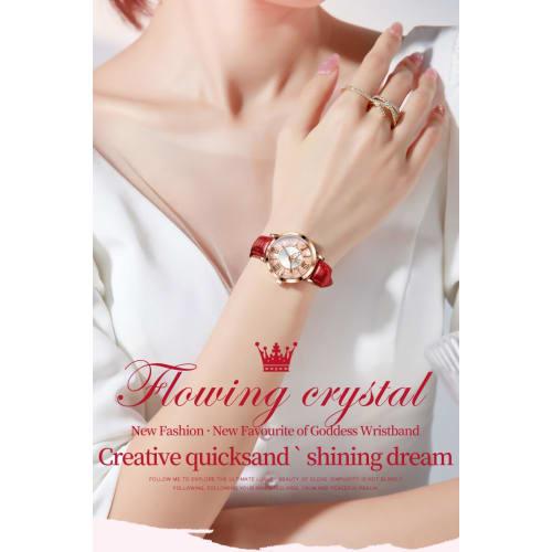 OLEVS Women's Watch Set - Easy-to-Read Bracelet Watch - Premium Stainless Steel - Calendar, 3 ATM Water Resistance, Luminous Gold/Silver (Red)