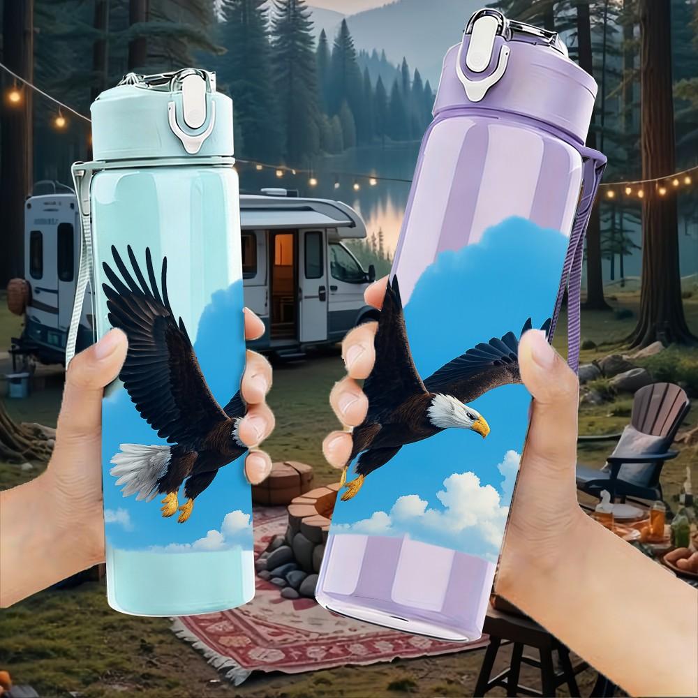 1PC Eagle Flying Pattern 750ml Color Plastic Sports Water Bottle Leakproof Flip Straw Lid Suitable for Sports Office Home Use