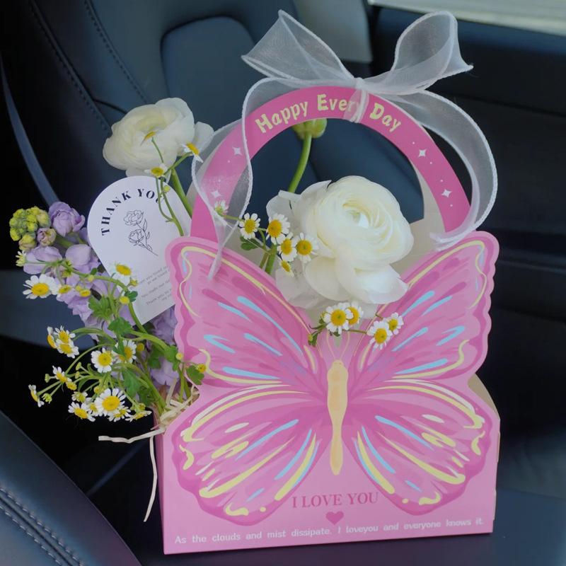 Butterfly Hand-Held Flower Box Transparent Pvc, Universal Flower Shop Packaging Material For Festivals, Valentine'S Day Gift