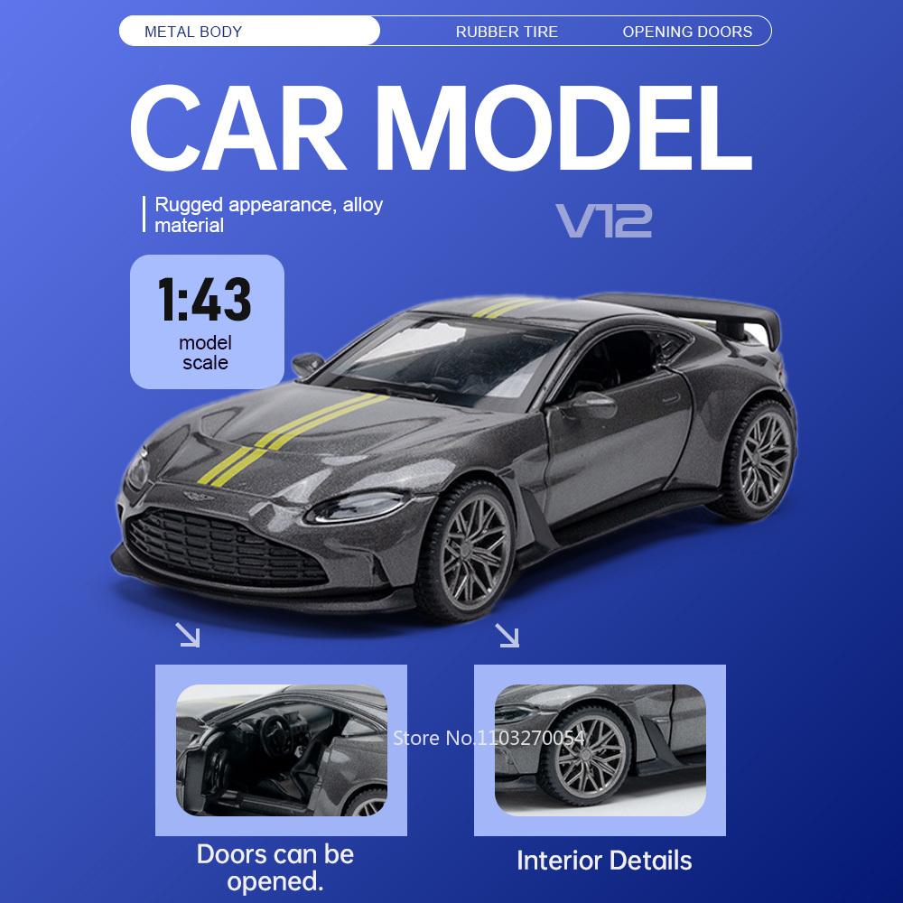 1:43 V12 Alloy Models Diecast Toys Cars Doors Opened Rubber Tires Metal Body Display Box Miniature Vehice Christmas Holiday Gift