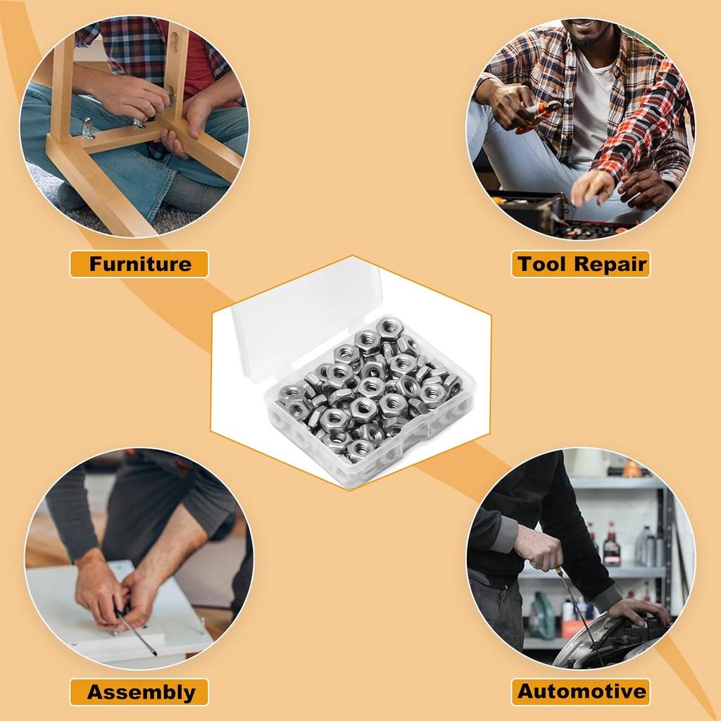 100pcs M4-0.7 Hex Nut, 304 Stainless Steel, M4 X 0.7mm Tiny Nuts Fasteners, Hex Drive, Metric, Right Hand, Small Replacement Nut