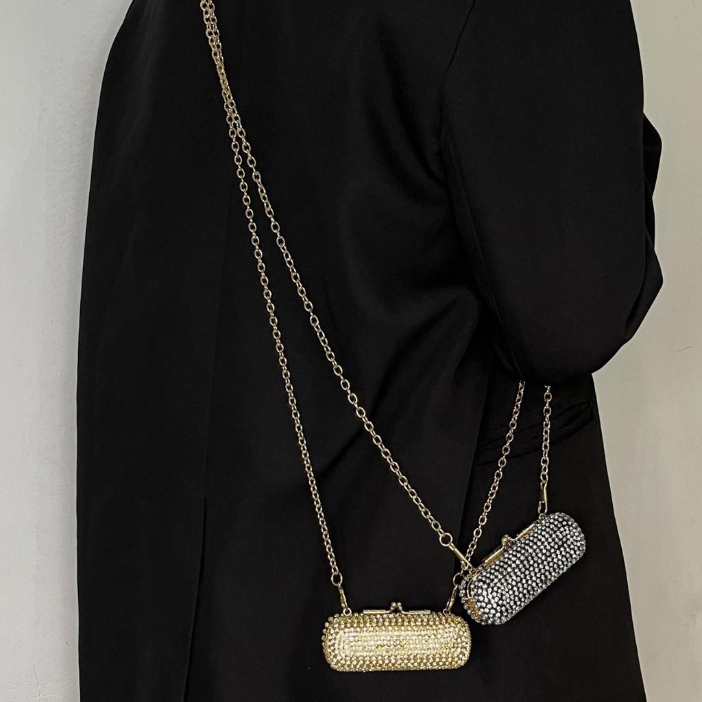 Water Diamond Mini Box Bag With Lock For Evening Outfits
