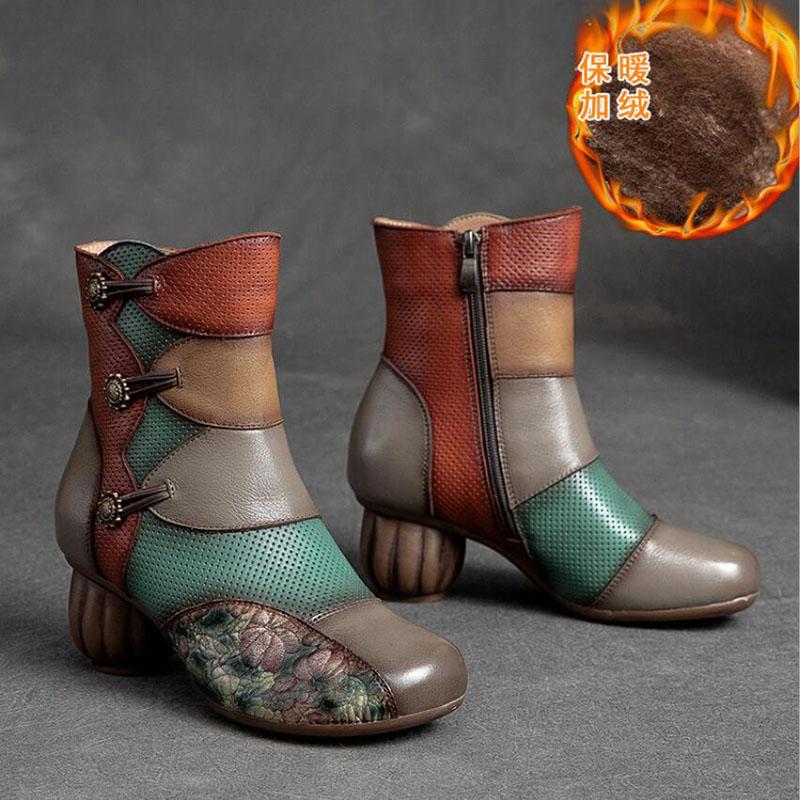 Fashion GKTINOO Women Boots 2025 New Woman Short Boots Mixed Colors Genuine Leather Autumn/Winter Shoes Square Heels Female Footware