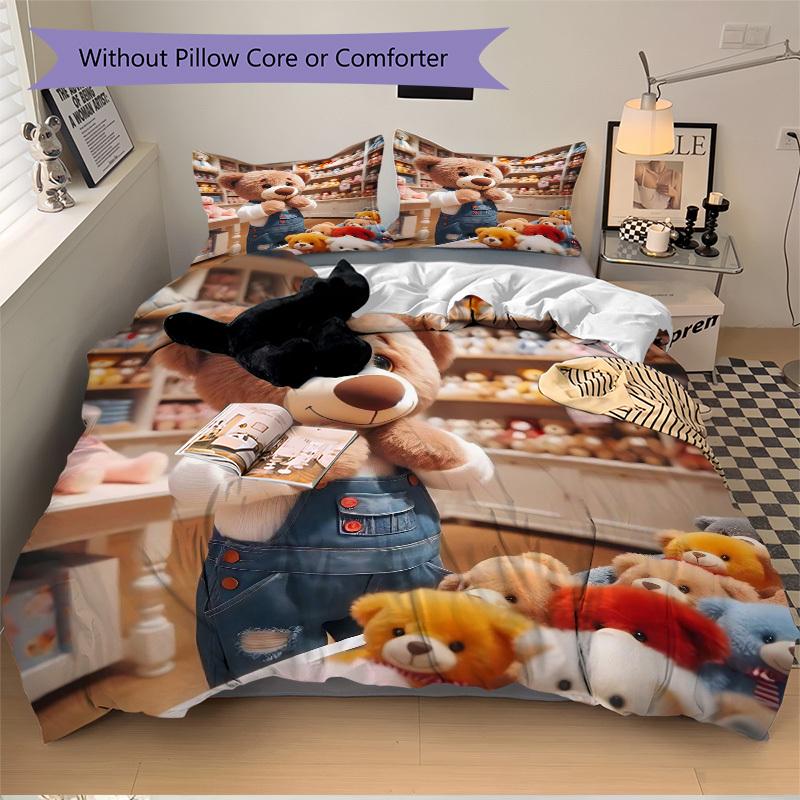 

3 шт. Комплект постельного белья с мишками Тедди - Включает один пододеяльник и две наволочки (Нет ядра) - Дизайн в стиле аниме и мультфильмов, Полиэстеровая ткань, Подходит для 135x200cm