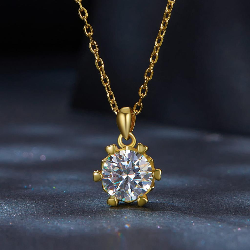 Gold-plated Moissanite Necklace 1.0 Ct 925 Silver Adjustable