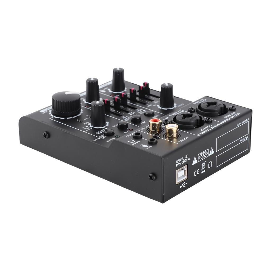 Mini 2 Channel Sound Card Mixing Console Digital Sound Mixer Built In 48V Phantom Power 5V USB Powered for Home Studio