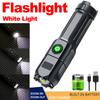 White and UV Flashlight Dual Types USB Rechargeable Mini Tactical Torch Zoomable Portable Outdoor Emergency Light Camping Gear