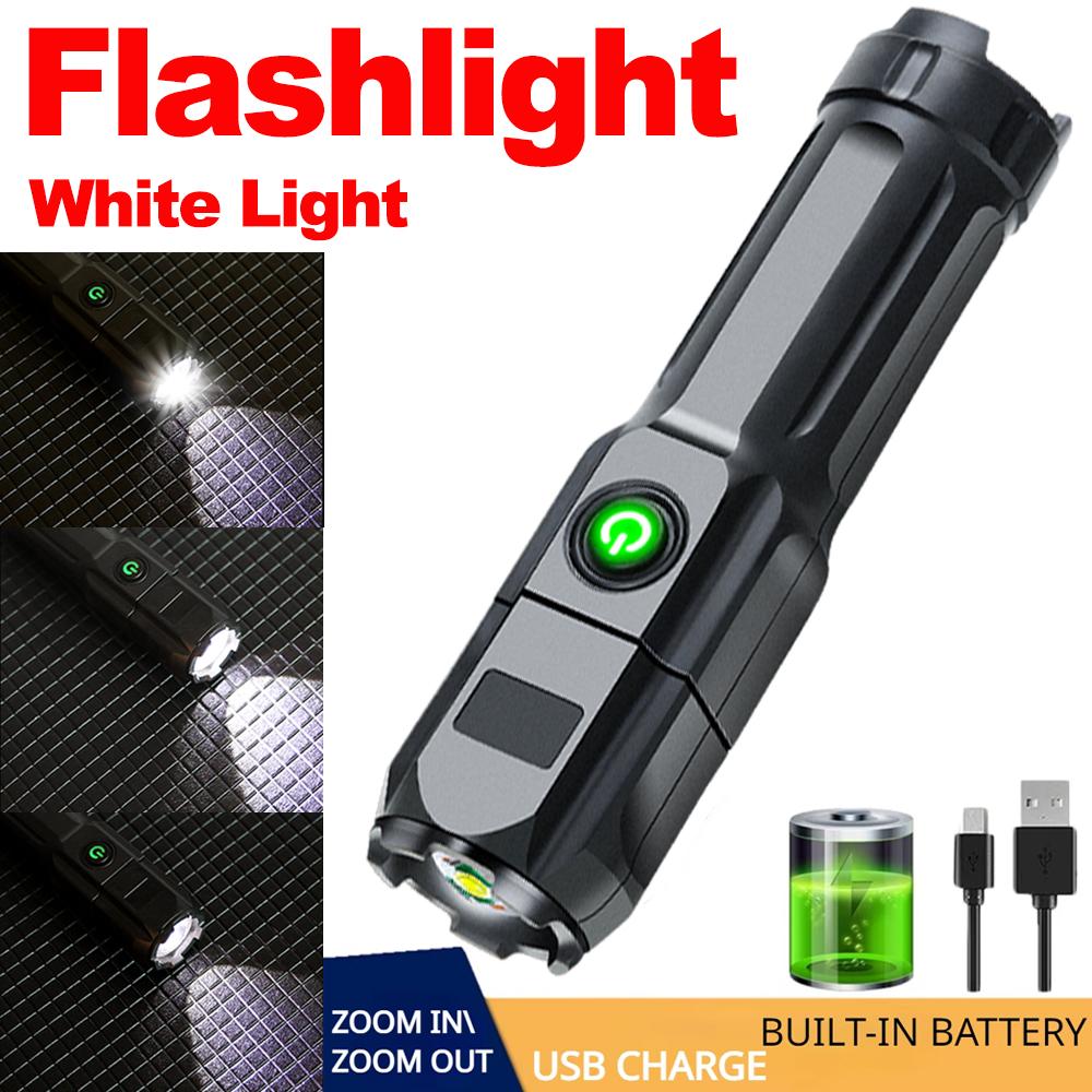 White and UV Flashlight Dual Types USB Rechargeable Mini Tactical Torch Zoomable Portable Outdoor Emergency Light Camping Gear