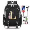 26 English Letters Black Backpack Cosplay Canvas Rucksack Children Kids Schoolbag Travel Bag Back To School Bookbag