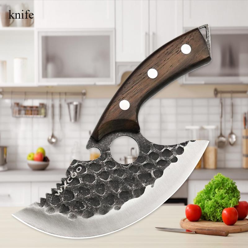 Kitchen Knife Stainless Steel Forged Meat Cleaver Hammer Pattern Slicing Knife Professional Chef Knife Kitchen Cutting Meat