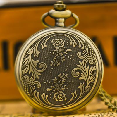 Vintage Bronze Kreative Textur Modeaccessoire Feine Kette Quarz Taschenuhr Unisex Studenten Geschenk