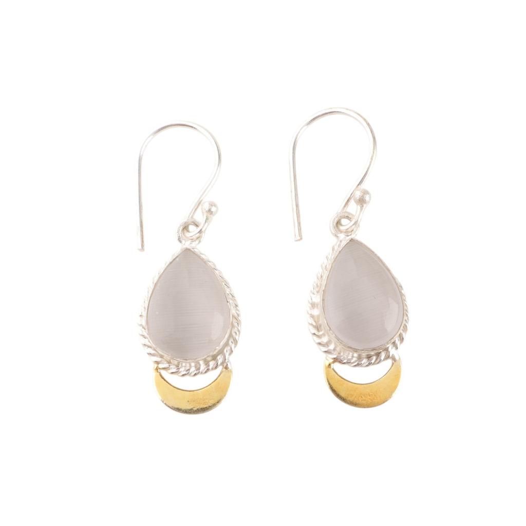 Selenite Gemstone 925 Stamped Silver Jewelry Handcrafted Earrings 1.5" For Women EE-162-33