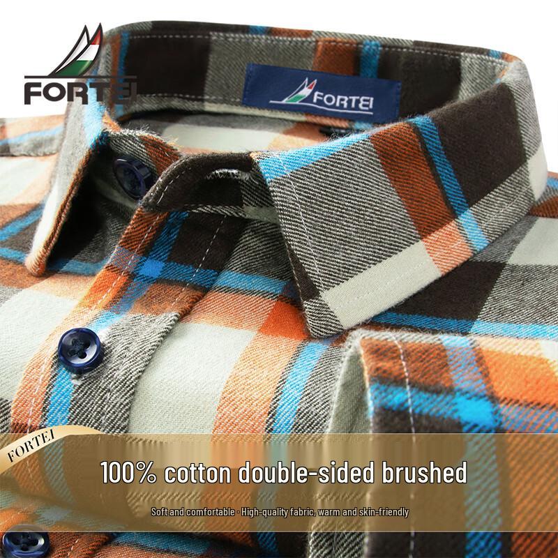 

Futing Men s Full Cotton Double-Brushed Plaid Long-Sleeve Shirt 41
