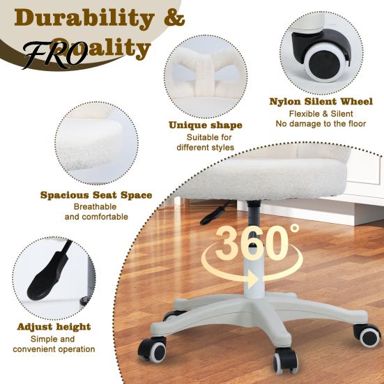 Makeup Chair Swivel Vanity Chair, with Adjustable Dressing Stool Height, Plush Cover Bowknot Back Home Office