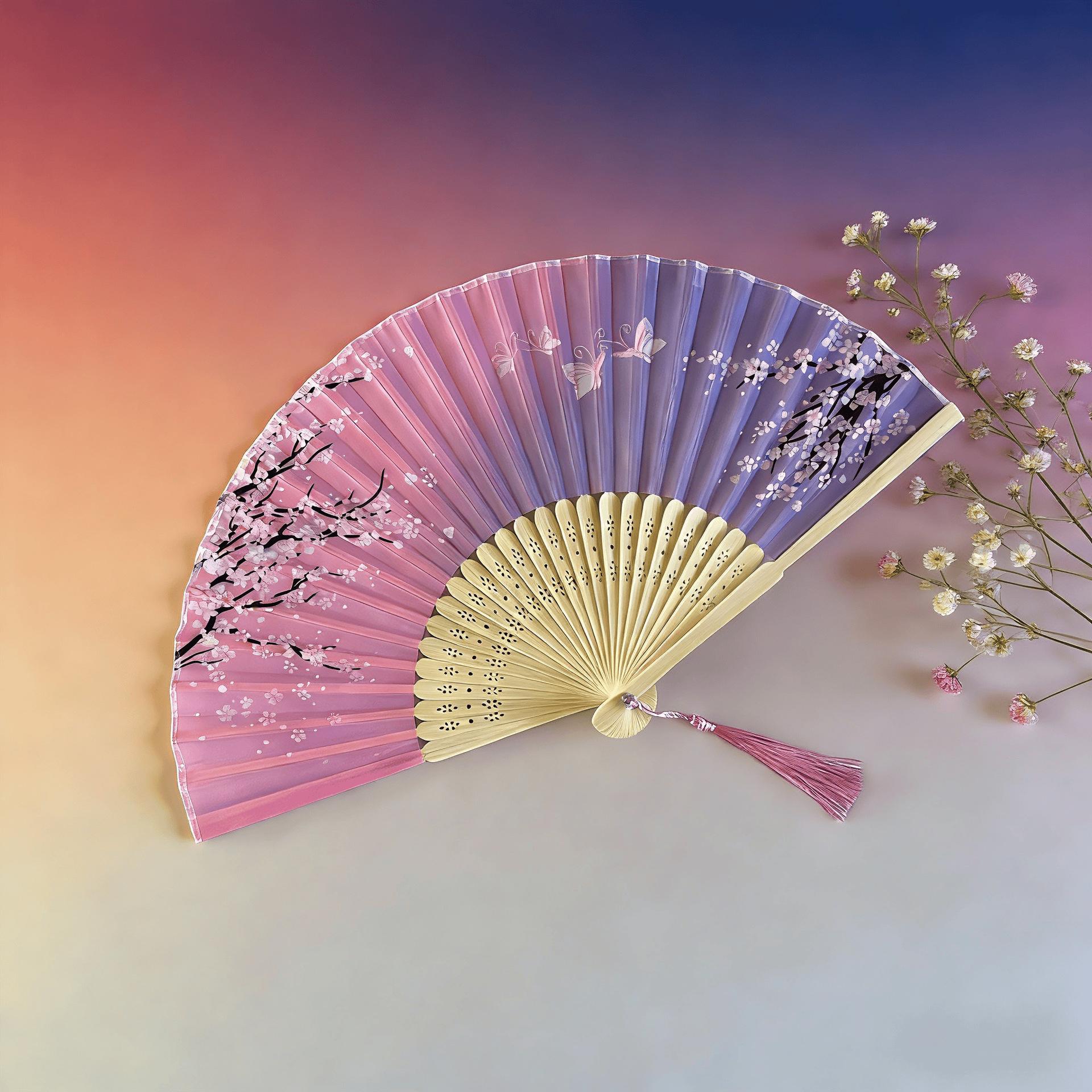 

Summer Portable Folding Fan With Polka Dot Printed Fan One Size синій