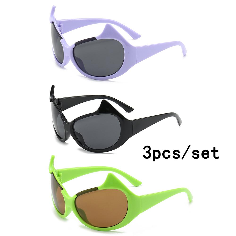 

3Pcs/set Round Sunglasses Women Men Cat Eye Circular Sun Glasses Female Oval Eyewear Oculos De Sol for Male Female Eyeglasses MULTI